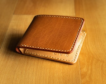 Brown Vegetable Tanned Leather Bifold Tan Wallet. Handmade for Man. Handstitched, Durable, Well Made, Classic, High End Masculine Wallet