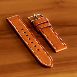 Brown Vegetable Tanned Watch Strap, Watch Band, Handmade, Full Grain Leather, Veg Tan, Genuine Leather Strap, 18mm 20mm 22mm