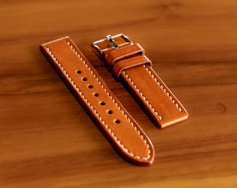 Brown Vegetable Tanned Watch Strap, Watch Band, Handmade, Full Grain Leather, Veg Tan, Genuine Leather Strap, 18mm 20mm 22mm