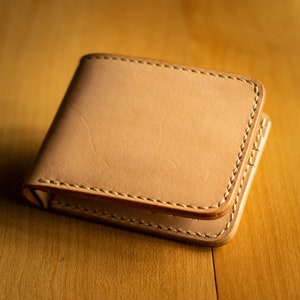 Natural Vegetable Tanned Leather Wallet, Bifold Wallet, Handmade, Full Grain, Thick Leather, Raw, Veg Tan Vegtanned Durable Gift Men