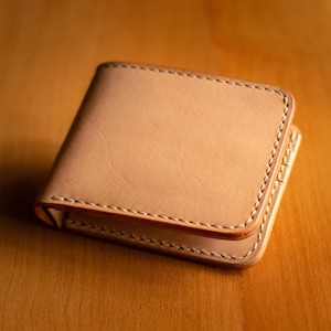 Natural Vegetable Tanned Leather Wallet, Bifold Wallet, Handmade, Full Grain Leather, Classic, Raw, Veg Tan, Vegtanned Durable Gift for Men