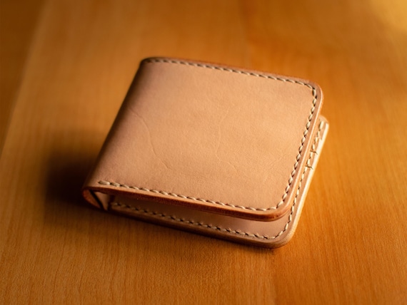 Natural Vegetable Tanned Leather Wallet, Bifold Wallet, Handmade