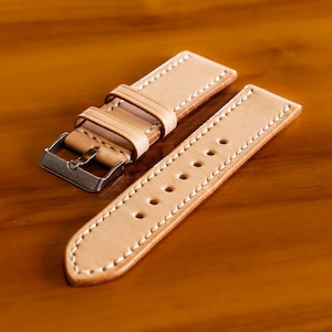 Natural Vegetable Tanned Watch Strap, Watch Band, Handmade, Handcrafted, Full Grain Leather, Veg Tan Leather Strap, 18mm 20mm 22mm