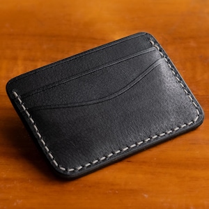 Tarjetero negro de curtido vegetal, piel de vacuno plena flor, tarjetero, oscuro, pátina, curtido vegetal, duradero, moda masculina, regalo para hombre.