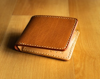 Brown Vegetable Tanned Leather Bifold Tan Wallet. Handmade for Man. Handstitched, Durable, Well Made, Classic, High End Masculine Wallet