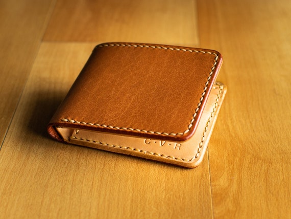 Brown Vegetable Tanned Leather Bifold Tan Wallet. Handmade for - Etsy