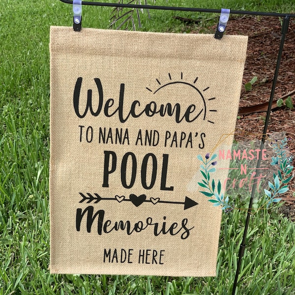 Nana and papas pool flag, Garden Flag, Pool sign, burlap garden flag, grandparents gift, grandparents flag, nana and papa gift