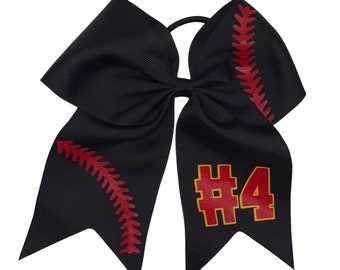 Custom Softball Hair Bow - Personalized with Your Name or Number and Choice of Ribbon Color - Gift for Softball Players and Fans