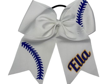 Softball Hair Bow: White Grosgrain Ribbon, Personalized Team Bow