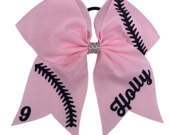 Personalized Softball Bow: Grosgrain Ribbon Hair Bow with Name & Number