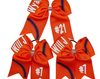 Custom Softball Bow - Personalized with Name and Number - Choose Your Ribbon and Glitter Colors