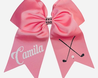 Personalized Golf Hair Bow: 7-Inch Grosgrain Ribbon Sports Bow