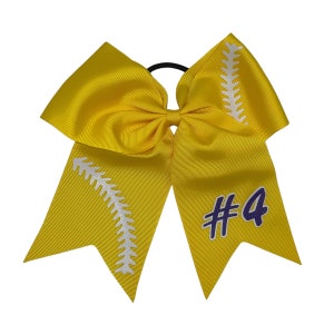 Softball Bow Yellow | Softball Bows | Custom Softball Bows | Softball Bow | Hair Bows/Personalized Bows