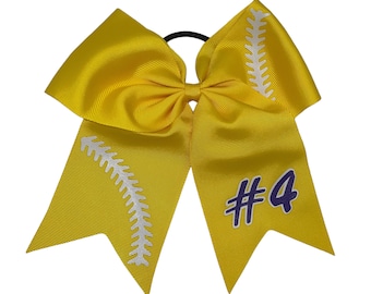 Softball Bow Yellow | Softball Bows | Custom Softball Bows | Softball Bow | Hair Bows/Personalized Bows
