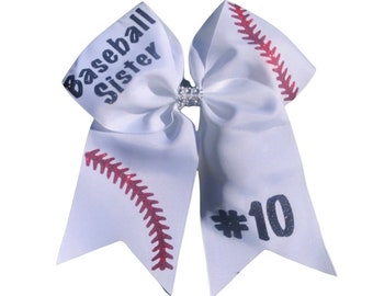 Baseball Sister Bow: Personalized Number, Grosgrain Ribbon Alligator Clip