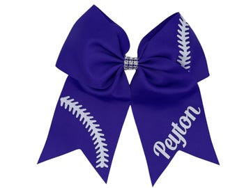 Personalized Softball Bow: 7" Grosgrain Ribbon Hair Bow with Alligator Clip