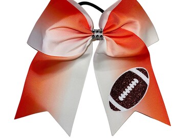 Orange Ombre Football Hair Bow: 3" Grosgrain Ribbon Ponytail Holder