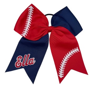 Softball Bow Red & Navy Tiktok | Softball Bows | Custom Softball Bows | Softball Bow | Hair Bows/Personalized Bows
