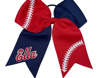 Softball Bow Red & Navy Tiktok | Softball Bows | Custom Softball Bows | Softball Bow | Hair Bows/Personalized Bows