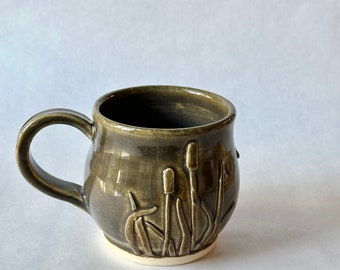 Dragonfly Cattail Mug with a Handle ~ Hand-crafted by MerschMud ~