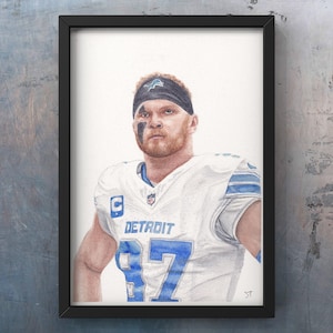 Aidan Hutchinson portrait wall art - watercolor print - Detroit Lions - Digital Download