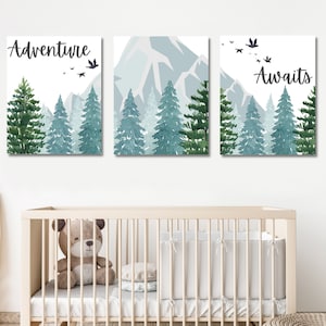 Adventure awaits nursery print, Mountain Nursery , Kids Wall Art, Nursery Prints, Woodland Nursery