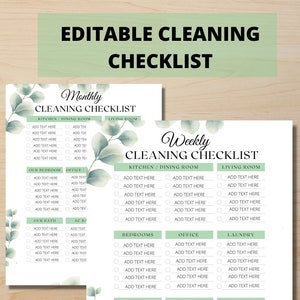 PRINTABLE EDITABLE CLEANING checklist, cleaning schedule, cleaning planner, daily cleaning list, printable cleaning list, organization list