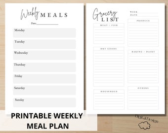 MEAL PLANNER, Weekly Meal Planner & Grocery List Printable PDF, weekly meal planner printable, grocery list, menu planner, shopping list