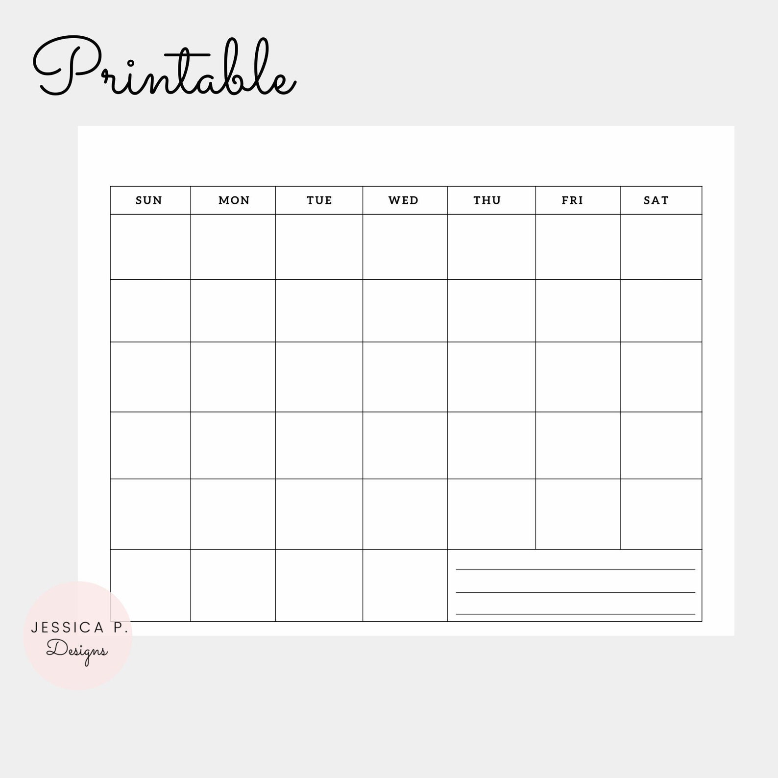 Blank Calendar, Monthly Calendar , Minimalist , Printable Calendar ...