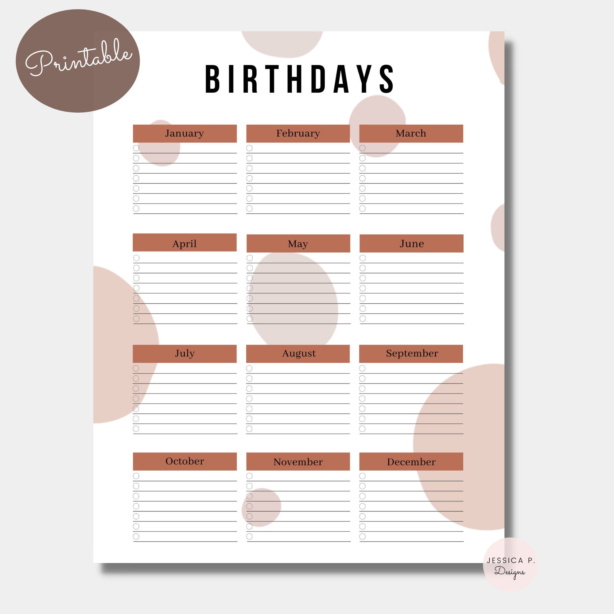 Birthday Calendar, Birthday Reminder, Tracker, Birthday Log, Important