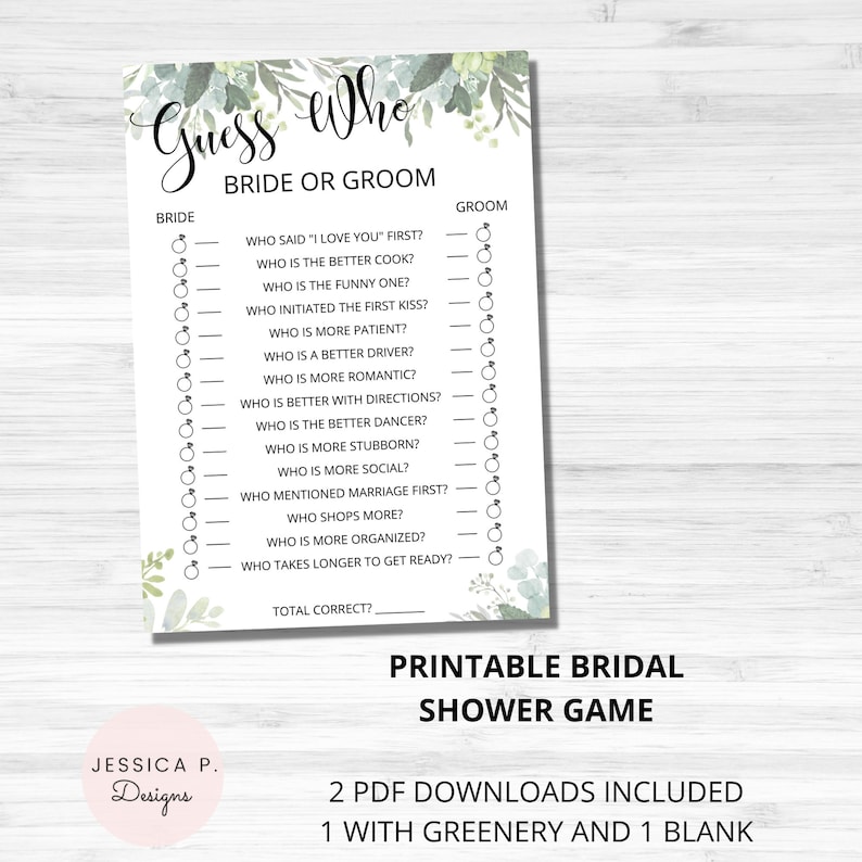 Bridal Shower Games, Instant Download, Bridal Shower Game, Bridal Shower, Greenery Bridal Shower