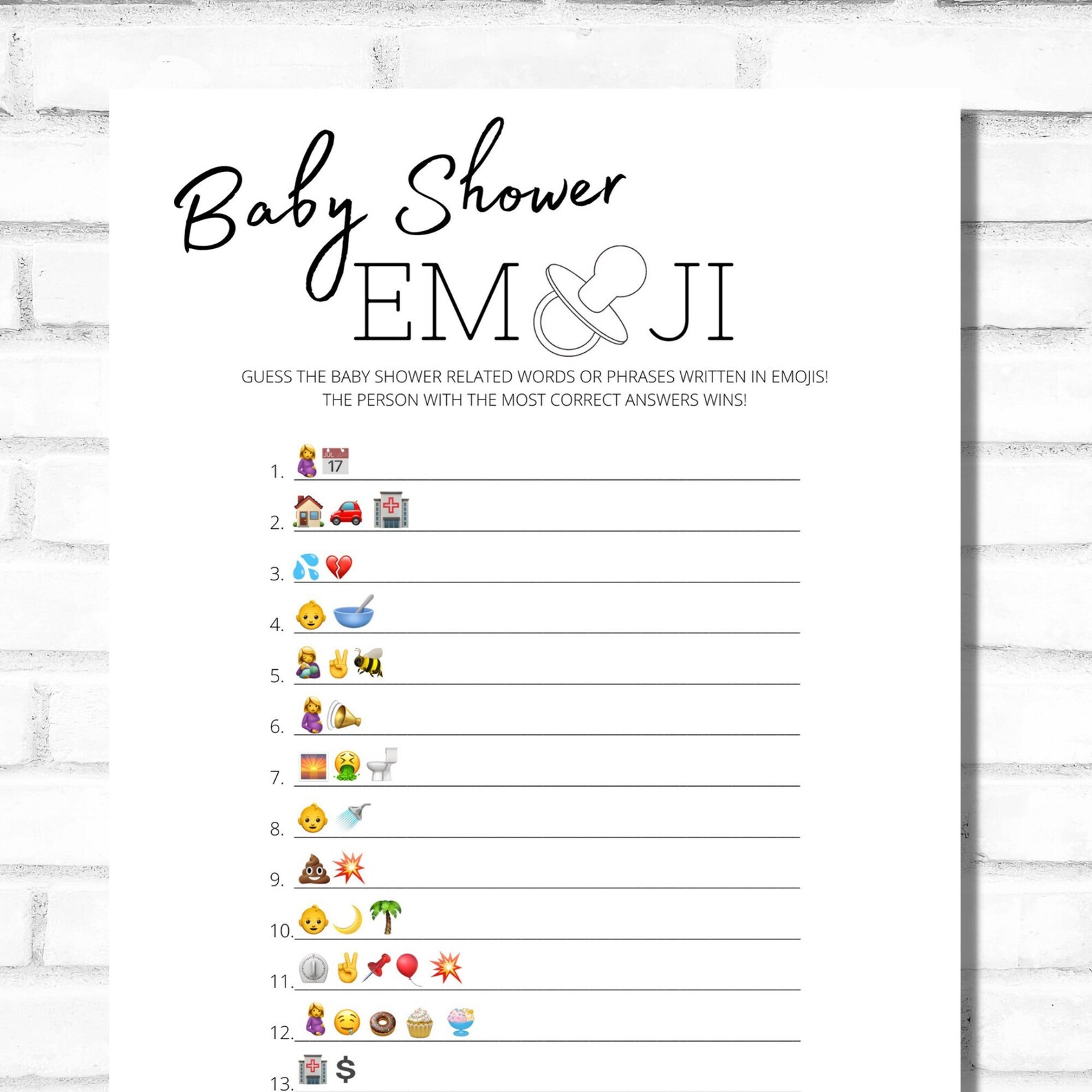 BABY SHOWER EMOJI, Emoji Game, Baby Shower, Instant Download, Printable ...