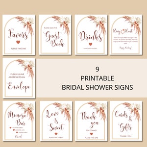 Bridal shower, bridal shower signs, bridal shower decor, boho bridal shower, wedding shower, rustic, boho, pampas, instant download