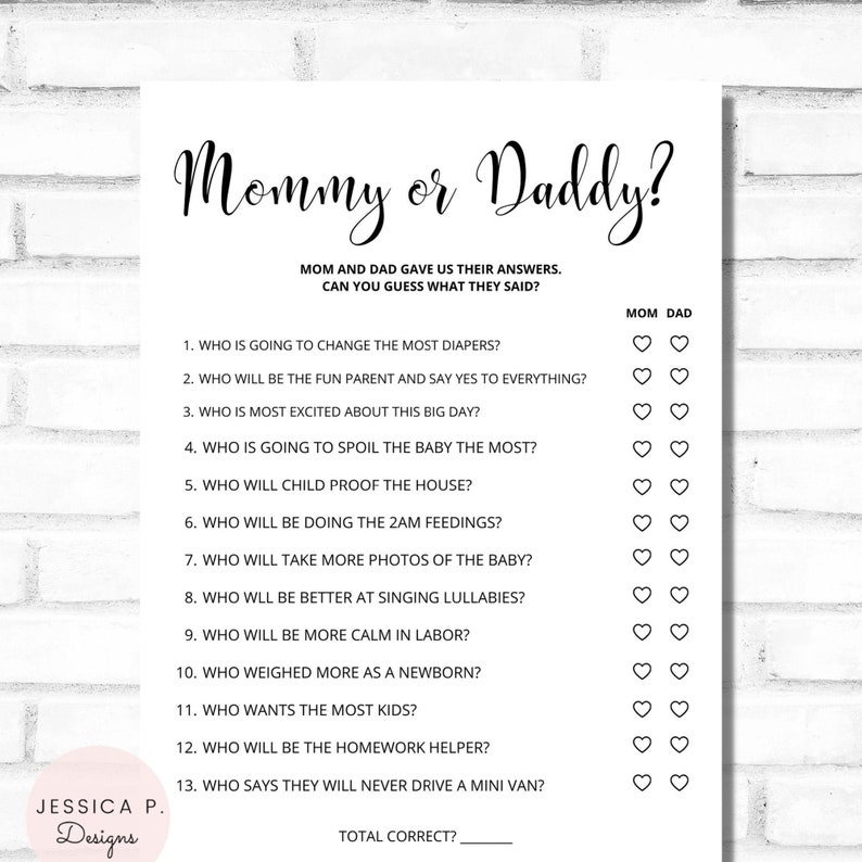 Guess Who Mom or Dad, Printable Games, Printable Baby Shower Game, Baby ...