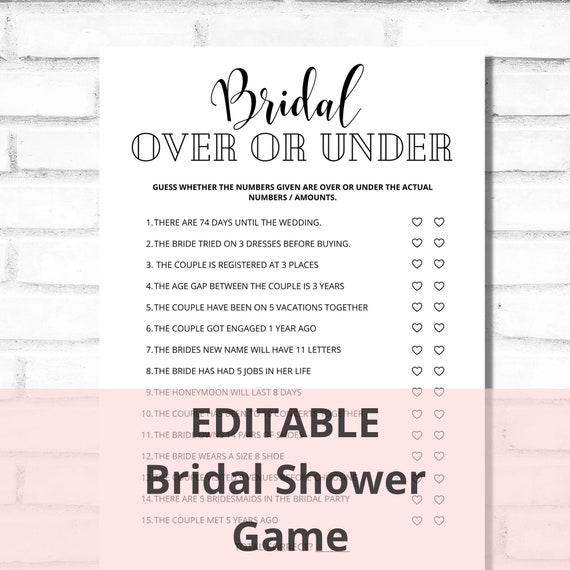 Over or Under Bridal Shower Games Bridal Shower Game - Etsy
