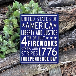 July 4th Painted Wood Sign Decoration, Independence Day Decor, Patriotic Decor, America Subway Art