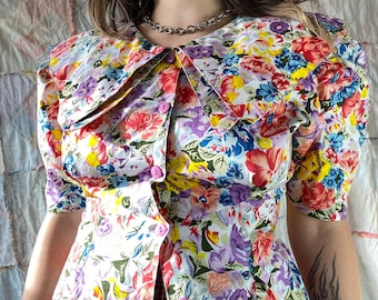 1980's Floral Puff Sleeve Top