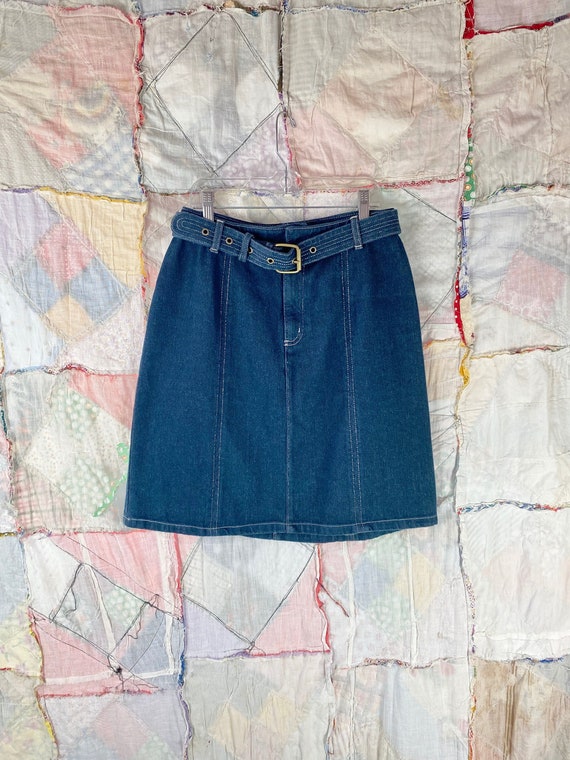 Vintage 1990's Denim Skirt w/ Belt & Buckle Blue w
