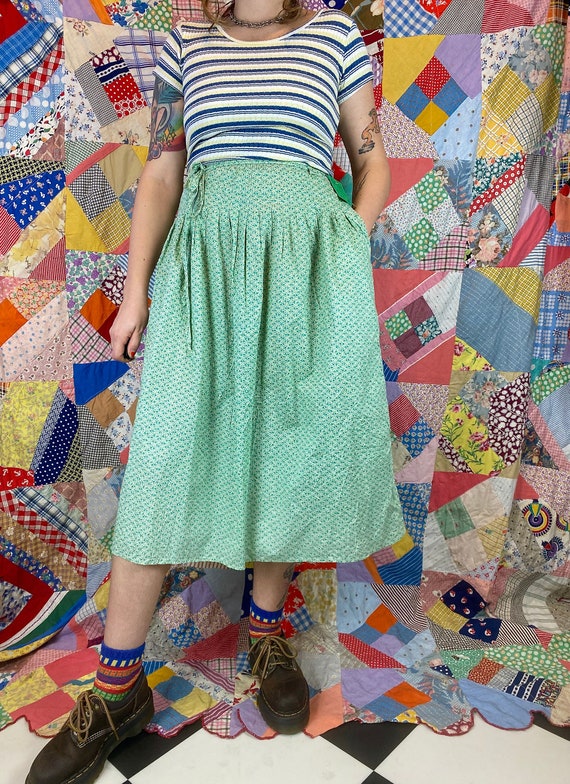 Vintage 1970's Cotton Summer Skirt Cream w/ Sage -