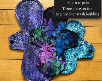 Reusable Cloth Pad Starter Set: Cotton Top, Fleece Back, Hidden PUL