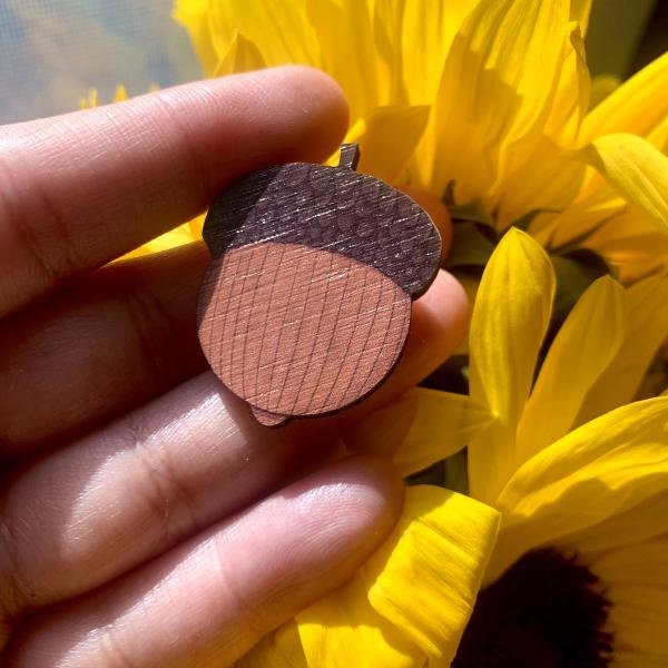 Wooden Acorn Pin - Nature Outdoors Cottagecore - Christmas Holiday Gifts - Brooch Lapel Pin Accessories Rubber Clutch Locking Pin Back