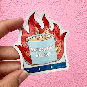 Adesivo de vinil com glitter Boundaries Are Hot - lavável na máquina de lavar louças, resistente às intempéries - Garrafa de água, lembrete de presente de Natal