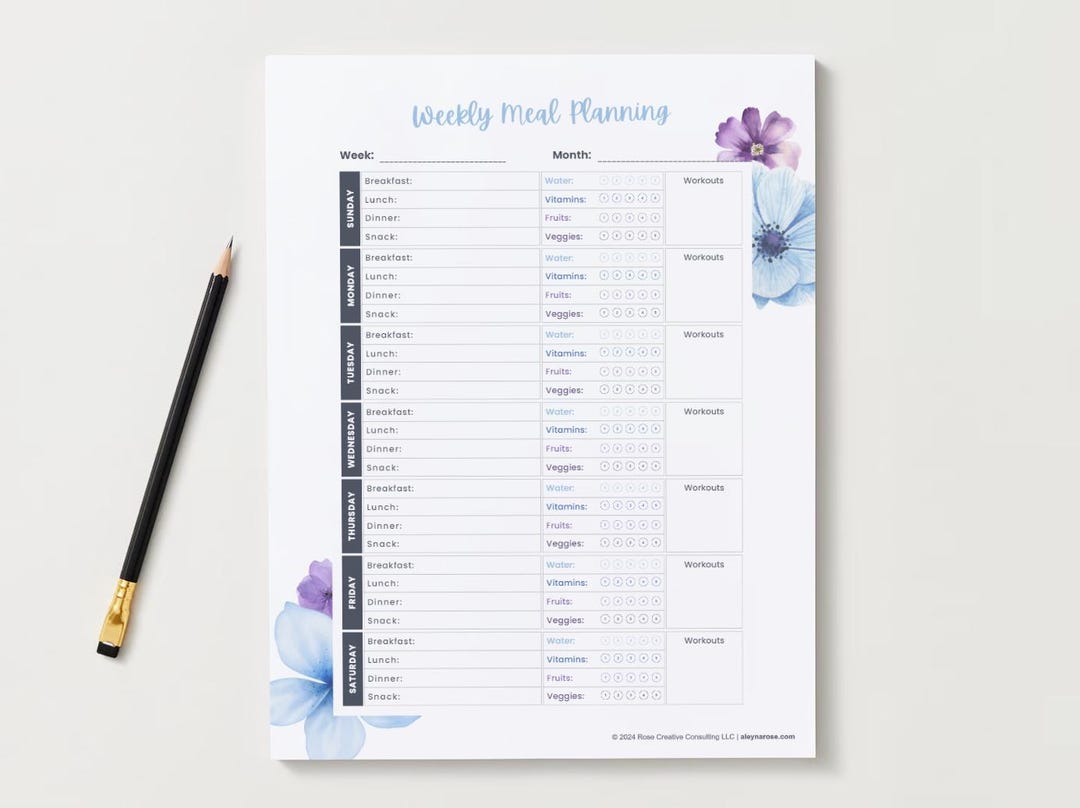 Floral Weekly Meal Planner Printable: Nutrition Tracker (digital ...