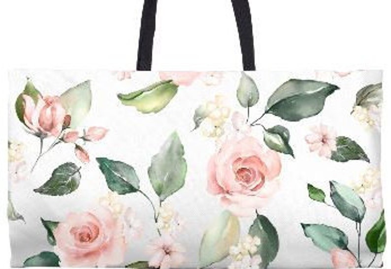 Floral Weekender Bag With Black Handle Gift for Her Oversize | Etsy