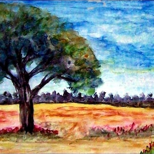 2017#11_Sommerlandschaft-Aquarellmalerei-Landschaft-Feld-Wald-Bäüme-Baum-Wiese-Aquarellbild-Aquarellgemälde