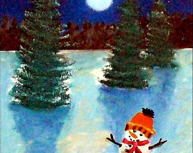 2017#43_Winternacht Oil Painting Snow Landscape Brick Wood spruce Tann-Snow-Full Moon Sky Night Oil Painting Oil Picture