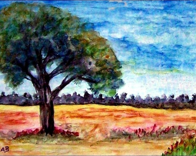 2017#11_Sommerlandschaft watercolour painting landscape field forest boulde-Bacecloth-tree meadow watercolour watercolour painting