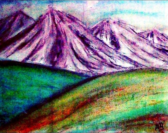 2017#12_Berglandschaft pastel painting pastel chalk landscape berge snow hill-meat-meadow med pastel painting pastel painting