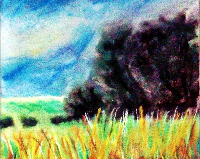 2017#44_Feldlandschaft pastel painting field meadow meadow plant plant tree bushes summer cloud pastel painting landscape painting pastel picture
