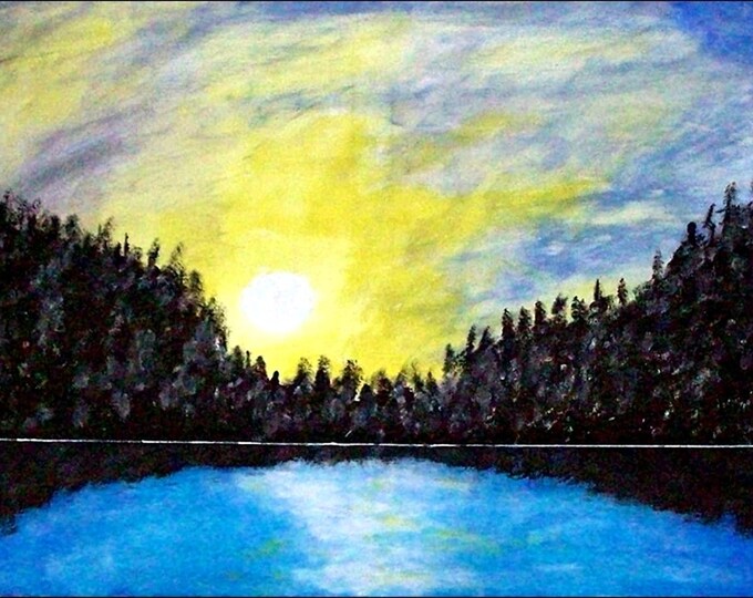 2017#38_Sonnenuntergang at Lake acrylic painting sky sun-cloud forest mirror-acrylic image landscape acrylic painting painting
